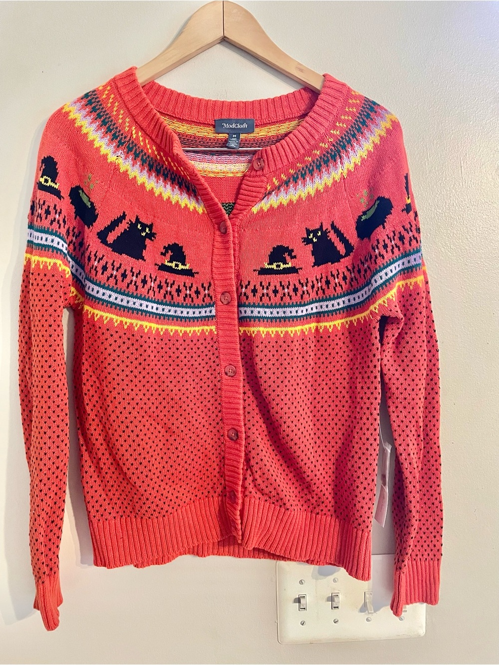 NWT- ModCloth Halloween Collection Sweater Orange Cats Sz Medium